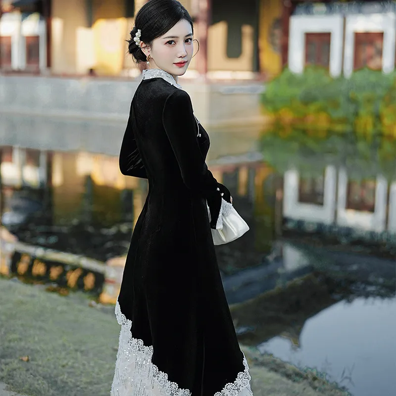 OSQ Long-Sleeved Dresses Women's Black-4