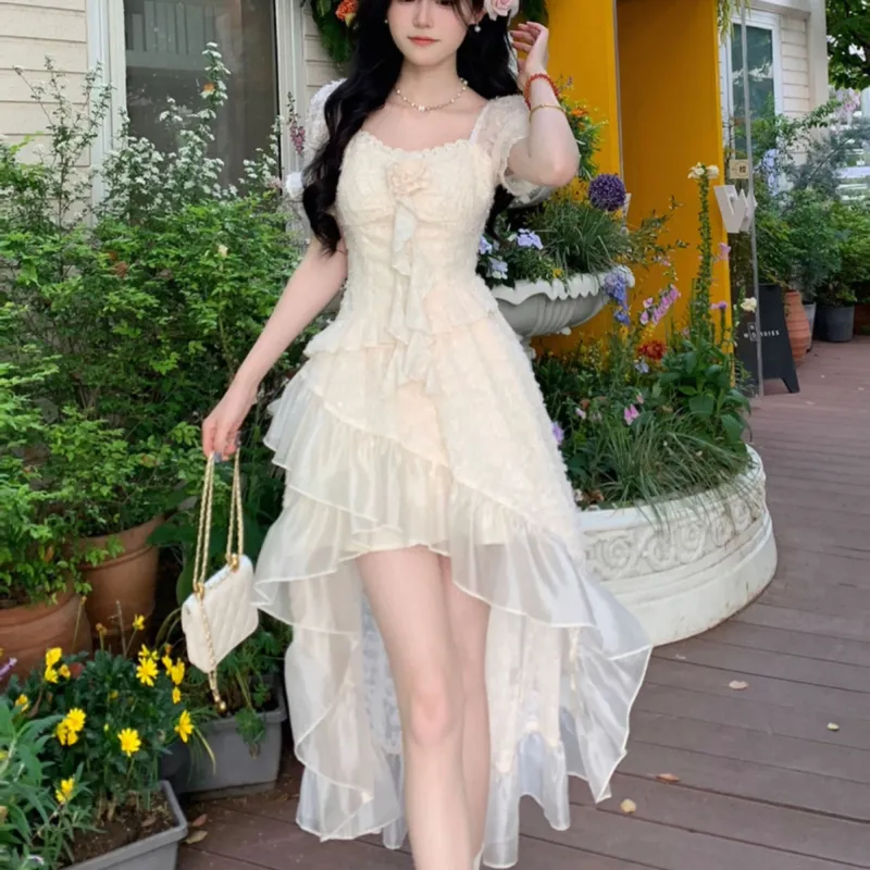 OSQ Short Sleeved Dresses Women's Apricot-4