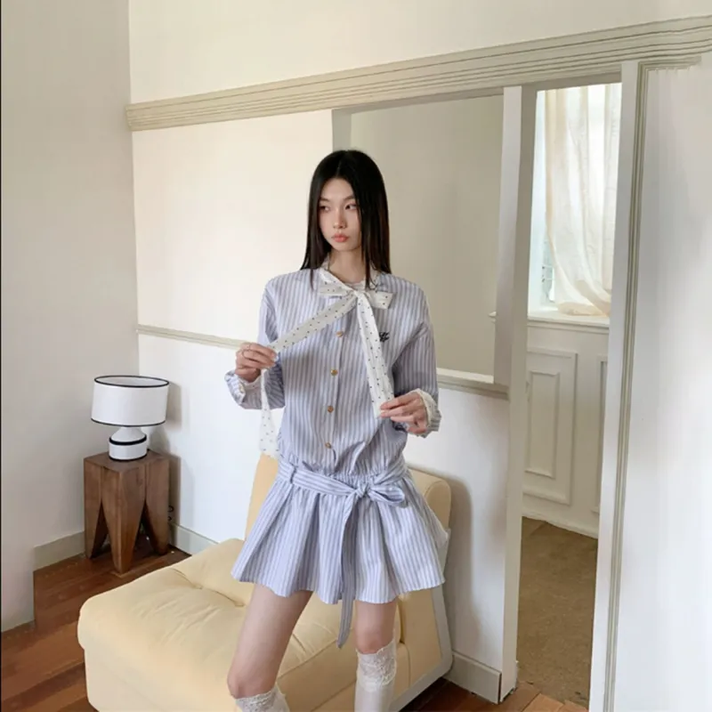 OSQ Long Sleeved Dresses Women's Blue-4