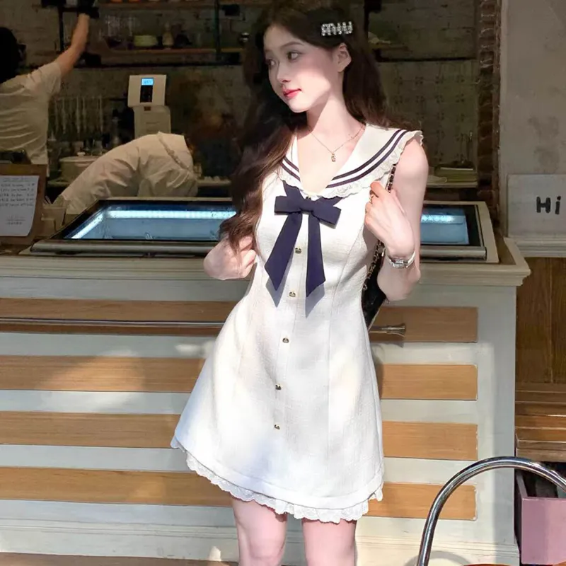 OSQ Sleeveless Dress Women's White-2