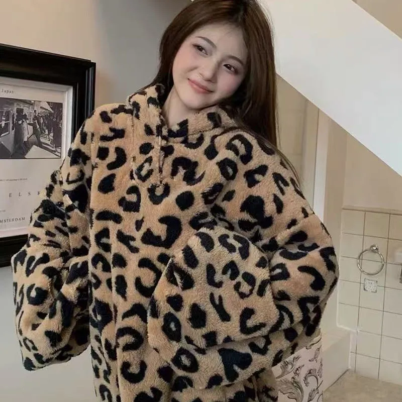 METE WHALE MT Pajama Robe Women's Brown Leopard Print-2