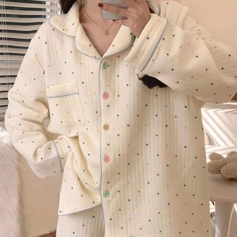 METE WHALE MT Pajama Set Women's Milk White Dot-1