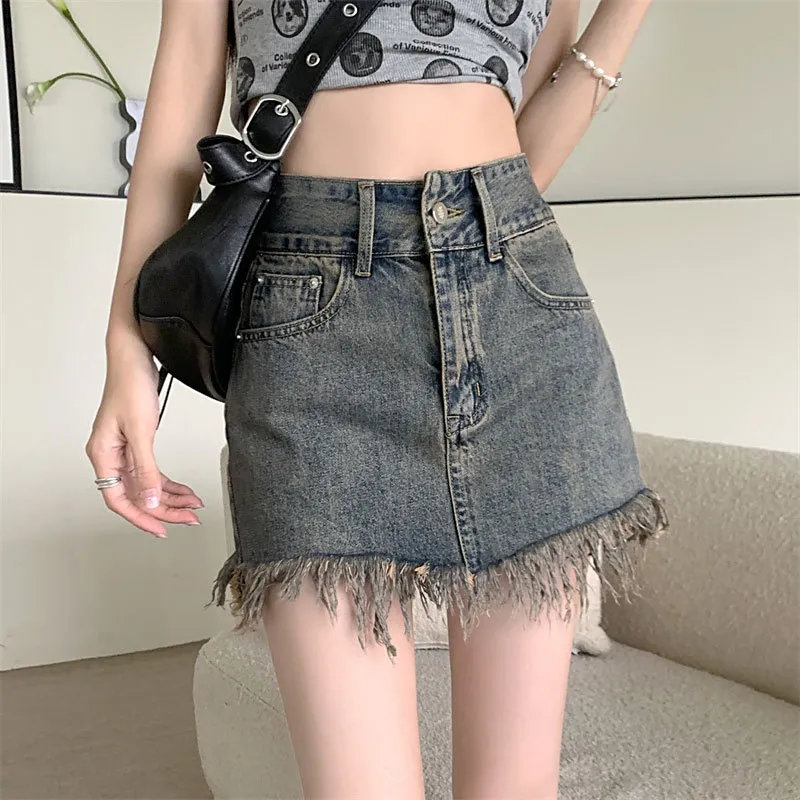 UYH Denim Short Skirts Women's Vintage Blue-3