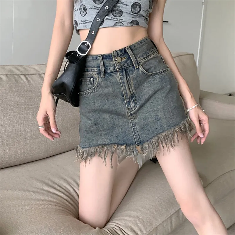UYH Denim Short Skirts Women's Vintage Blue-2