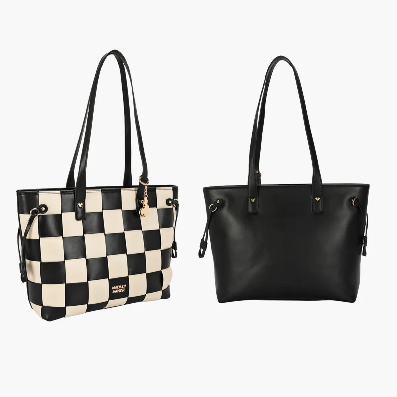 Disney Mickey Series Synthetic Leather Tote Handbag, Shoulder Bag Regular Women's Black White-4