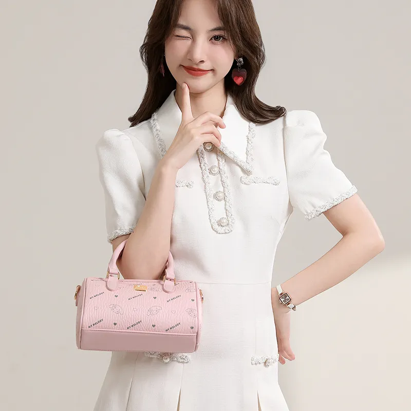 MESUCA Sanrio Melodi Synthetic Leather One Shoulder Portable Boston Bag Women's Pink-1