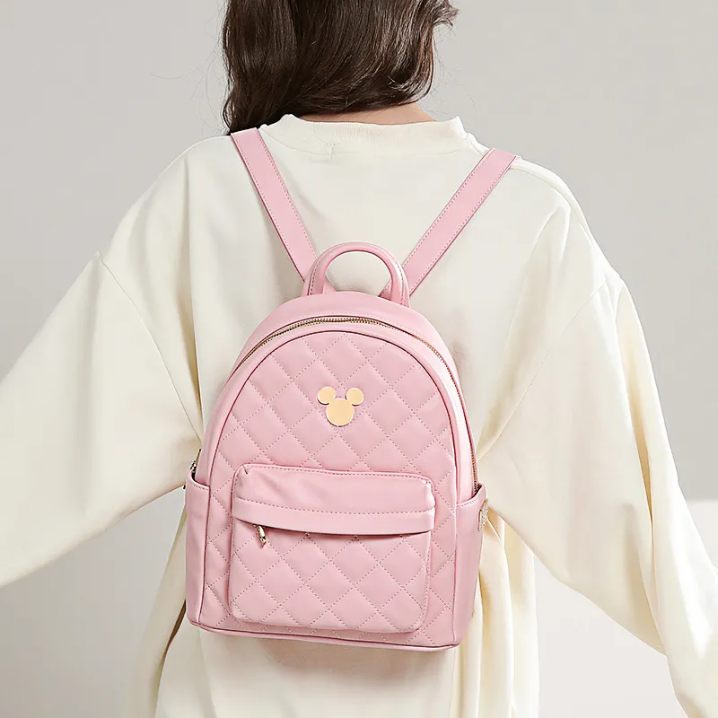 Disney Mickey Series Synthetic Leather Backpack Regular Unisex Black/White/Pink-1