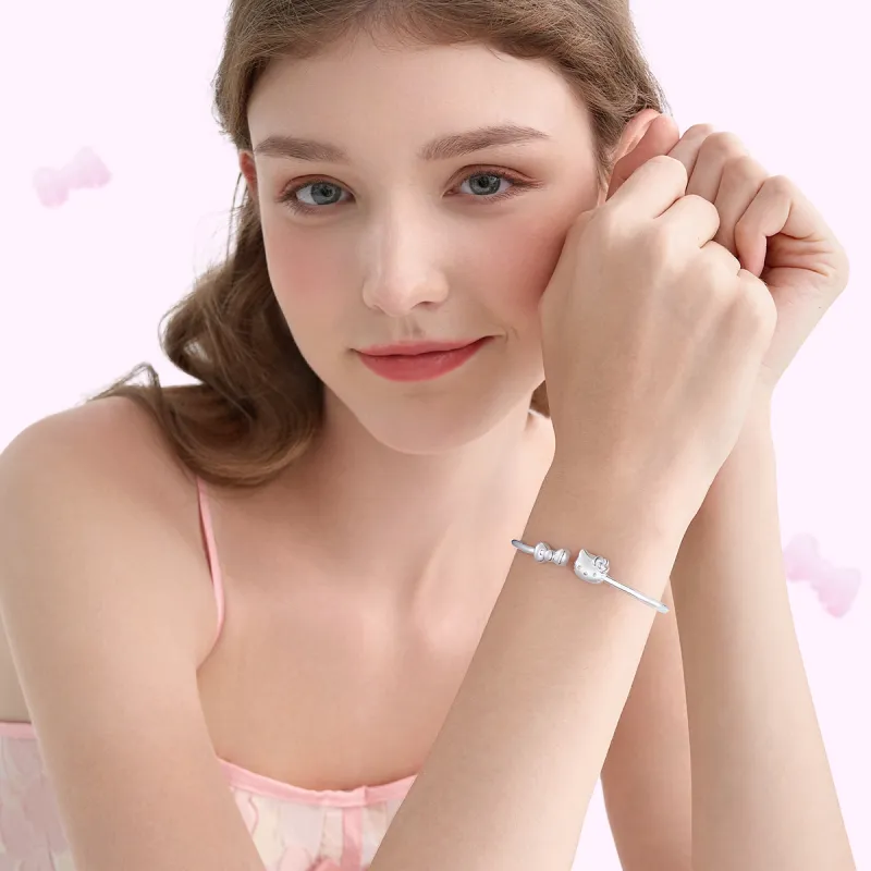 Sanrio S925 Silver Bangle Plain Band Premium Feel, Silver Bangle, Gift Box Set Women's-3