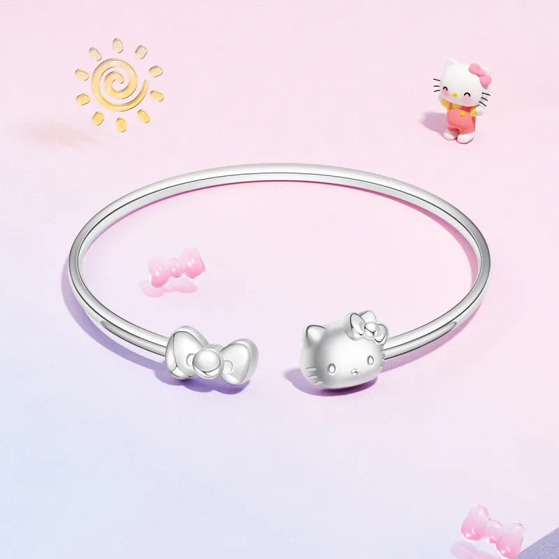 Sanrio S925 Silver Bangle Plain Band Premium Feel, Silver Bangle, Gift Box Set Women's-2