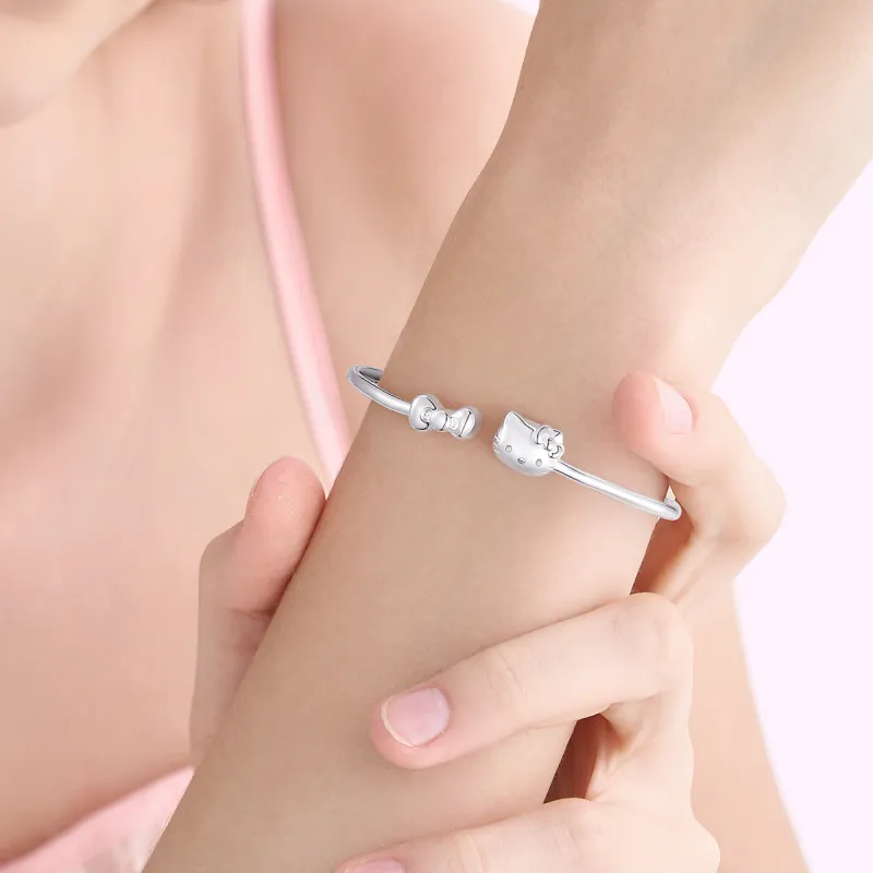 Sanrio S925 Silver Bangle Plain Band Premium Feel, Silver Bangle, Gift Box Set Women's-4