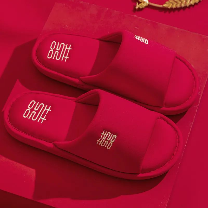Yalu Wedding Cotton Slippers Celebration Red New Marriage Couple Wedding Indoor Home Slippers-7