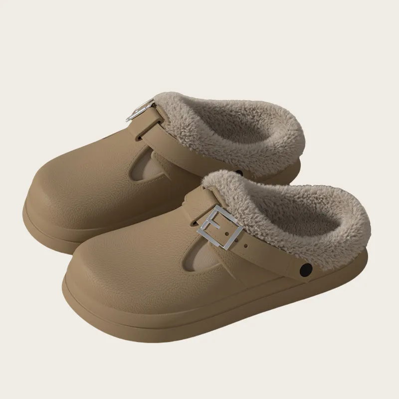 Yalu Fall And Winter Slippers Platform Plush Buckle Dormitory Indoor Couple Warm Cotton Slippers-1
