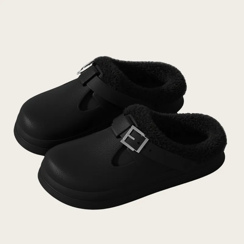 Yalu Fall And Winter Slippers Platform Plush Buckle Dormitory Indoor Couple Warm Cotton Slippers-9
