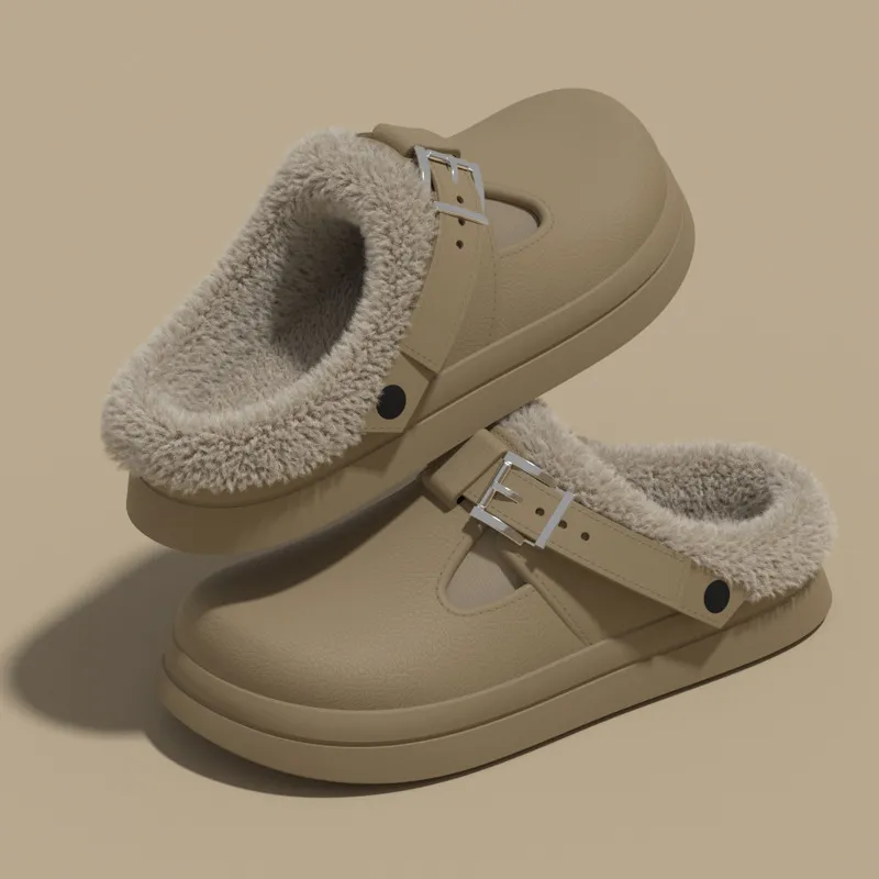 Yalu Fall And Winter Slippers Platform Plush Buckle Dormitory Indoor Couple Warm Cotton Slippers-4