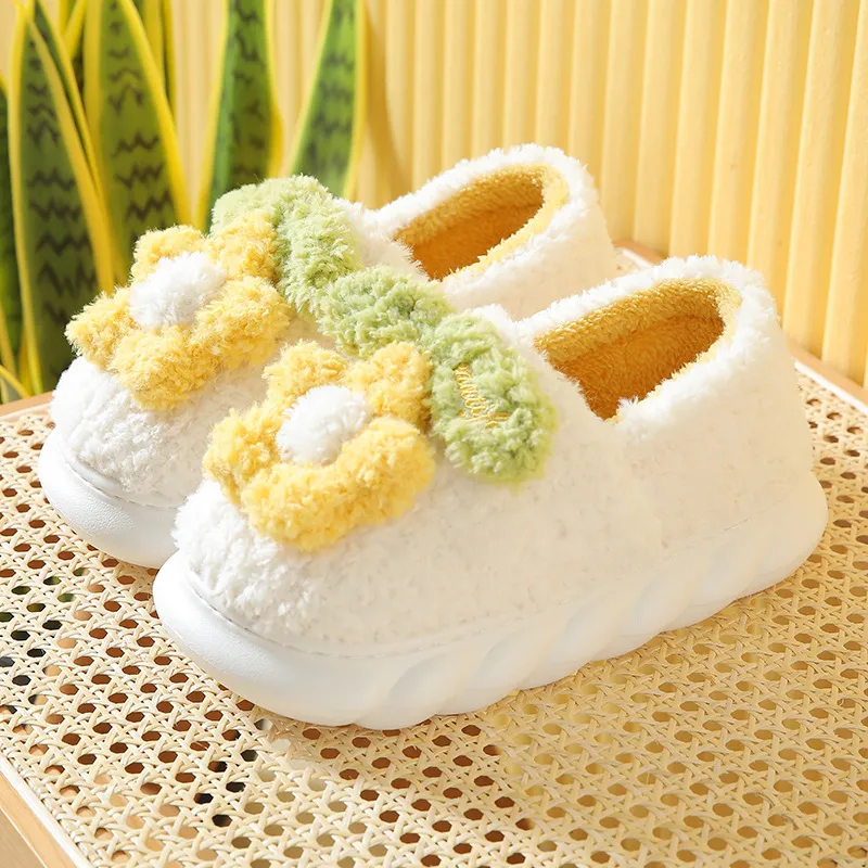 Yalu High Heel Cotton Slippers Platform Indoor Cartoon Cute Floral Plush Slippers Winter Warm Home Slippers-7