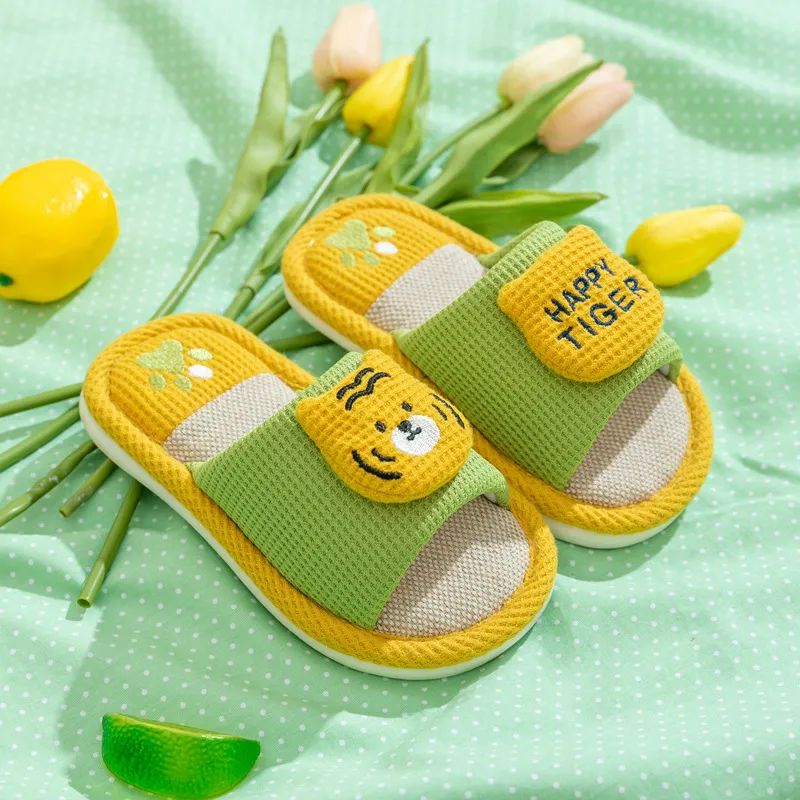 Yalu Parent Child Slippers Home Indoor Linen Slippers For Adults And Kids, Preschool Cartoon Dinosaur Slippers-7