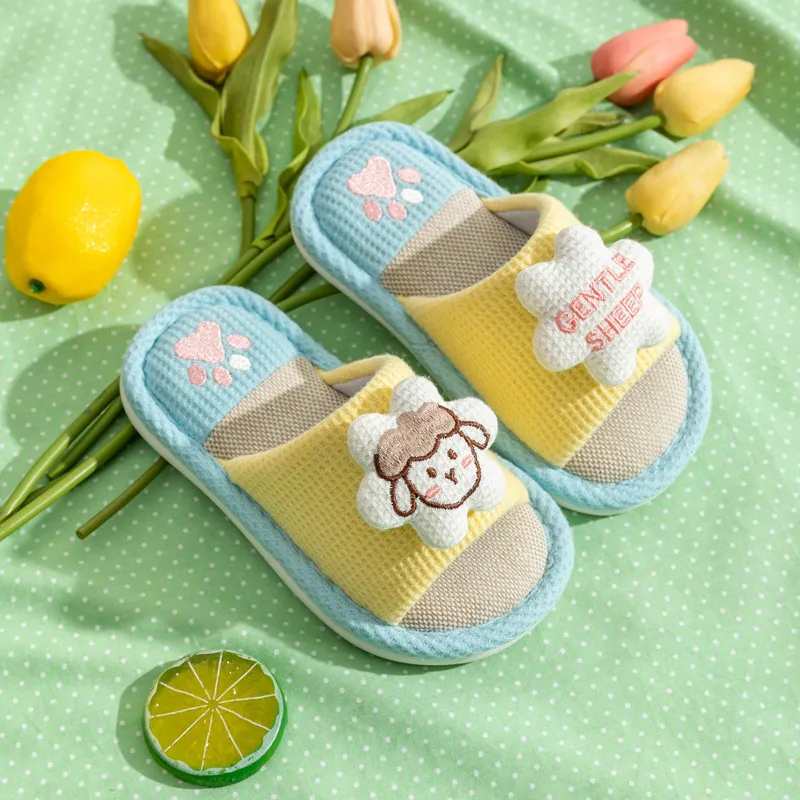 Yalu Parent Child Slippers Home Indoor Linen Slippers For Adults And Kids, Preschool Cartoon Dinosaur Slippers-1