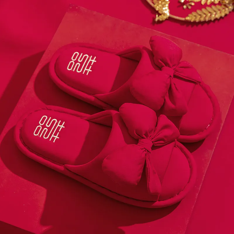 Yalu Wedding Cotton Slippers Celebration Red New Marriage Couple Wedding Indoor Home Slippers-1