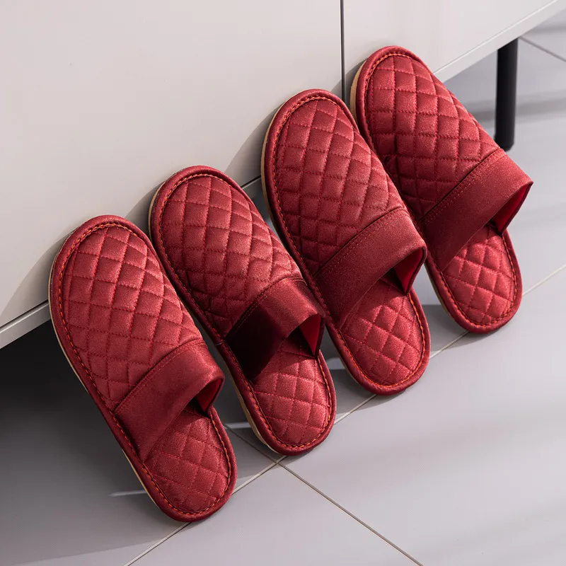 Yalu Wedding Cotton Slipper For Bride, Morning Gown Slippers Celebration Red, Advanced Luxurious Cotton Slippers-2