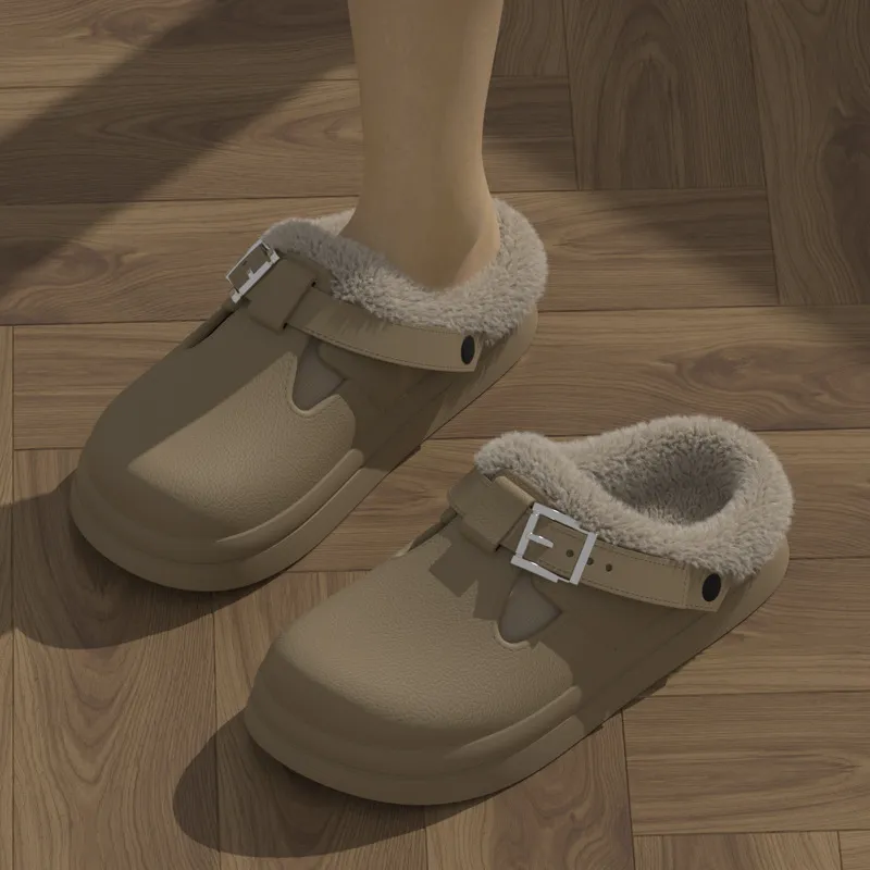 Yalu Fall And Winter Slippers Platform Plush Buckle Dormitory Indoor Couple Warm Cotton Slippers-3