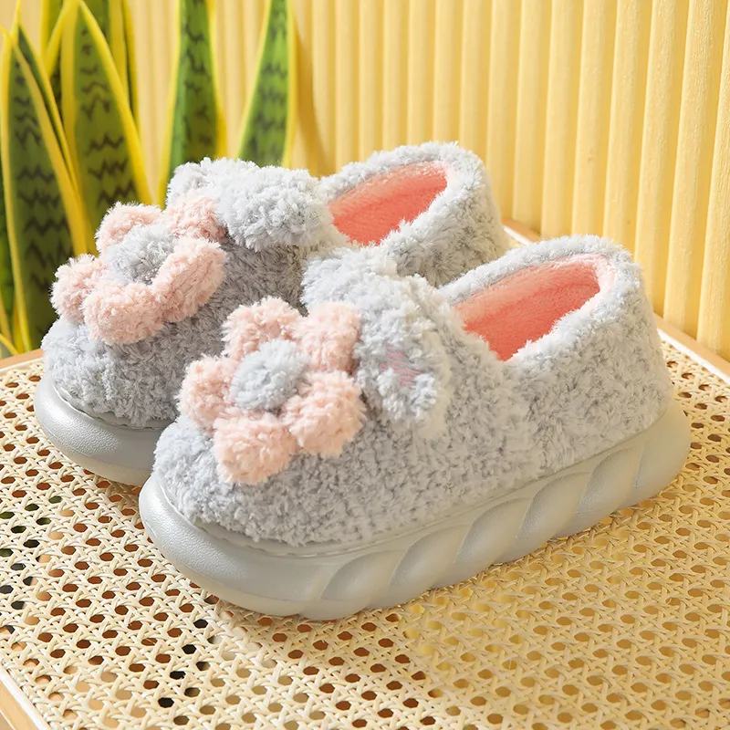 Yalu High Heel Cotton Slippers Platform Indoor Cartoon Cute Floral Plush Slippers Winter Warm Home Slippers-5