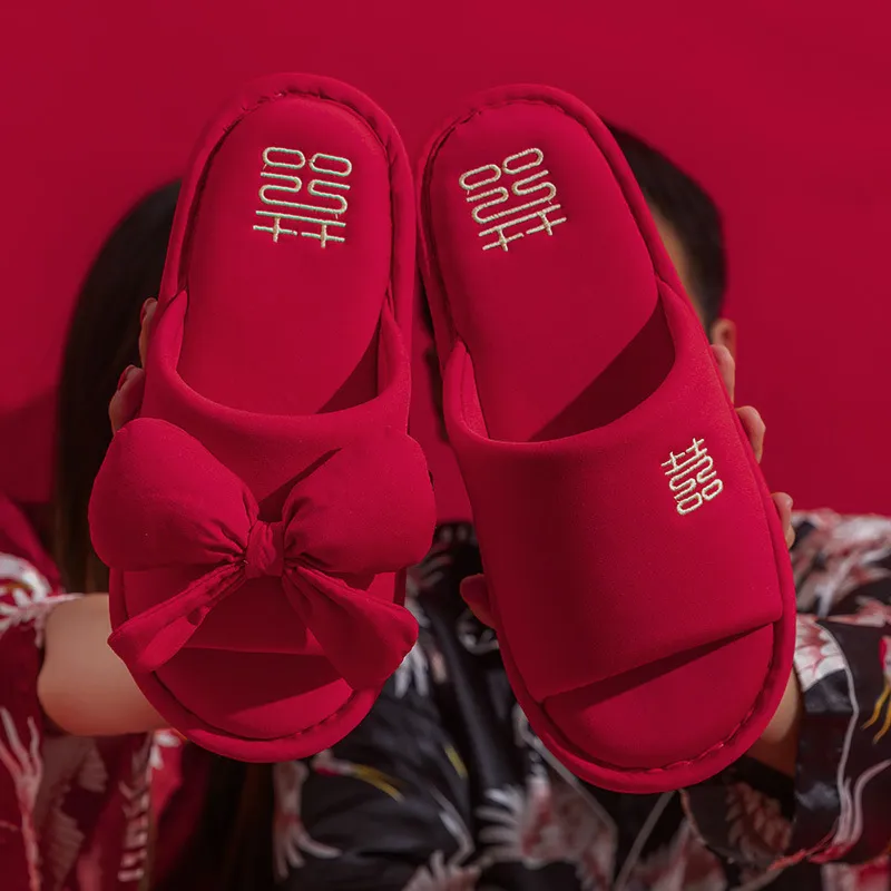 Yalu Wedding Cotton Slippers Celebration Red New Marriage Couple Wedding Indoor Home Slippers-2