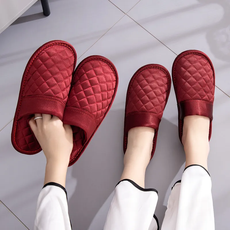 Yalu Wedding Cotton Slipper For Bride, Morning Gown Slippers Celebration Red, Advanced Luxurious Cotton Slippers-4