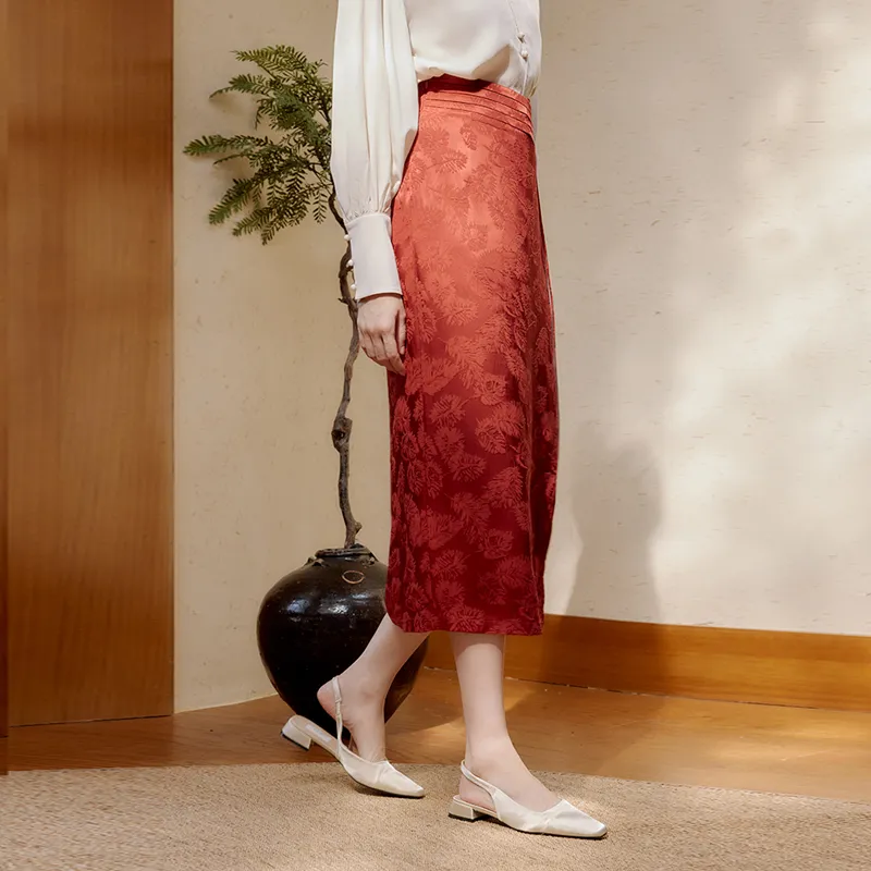 Ginger Casual Long Skirts Women's Maroon Skirt-2