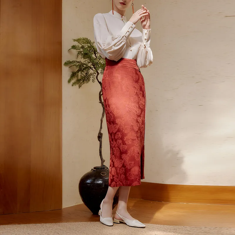 Ginger Casual Long Skirts Women's Maroon Skirt-3