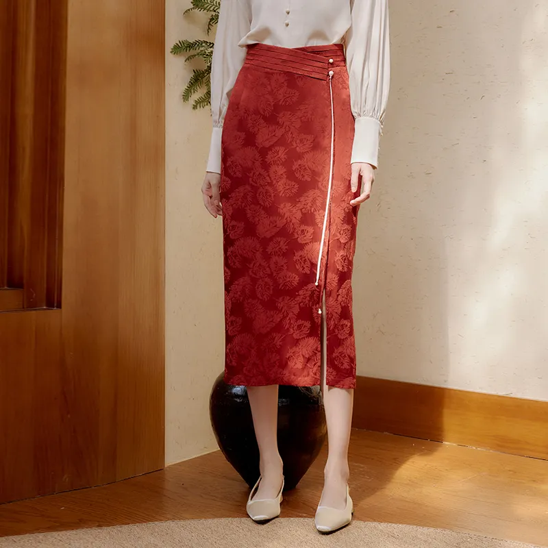 Ginger Casual Long Skirts Women's Maroon Skirt-1