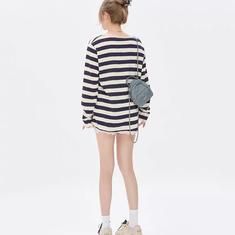 XIUDAI Pajama Set Women's Lace Stripes-4