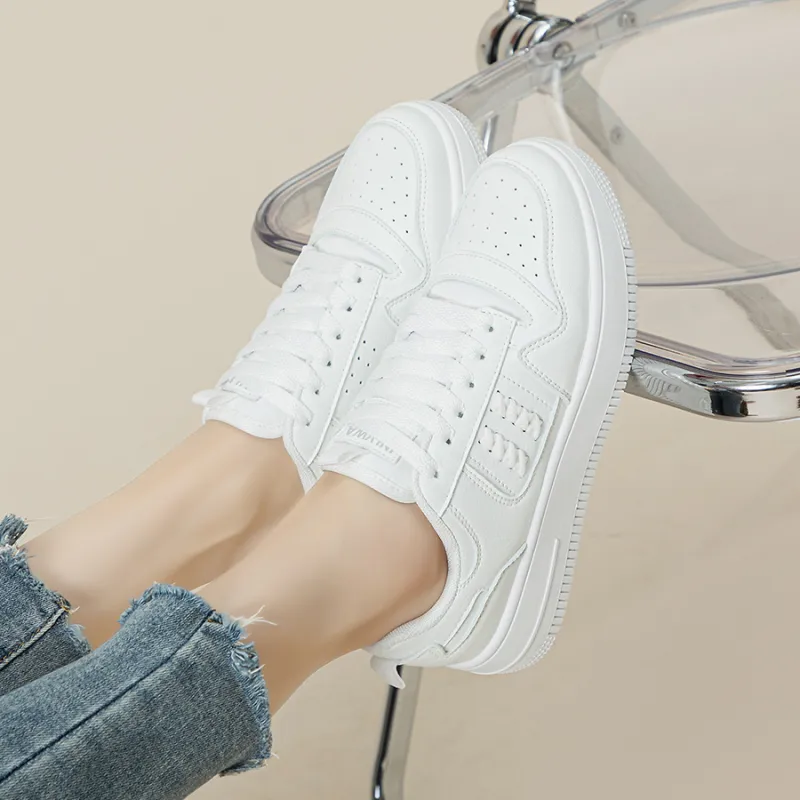 JNLVWA Slip Resistant Water Resistant Wear Resistant Lightweight Breathable Low Top Skateboard Shoes Women's White-3