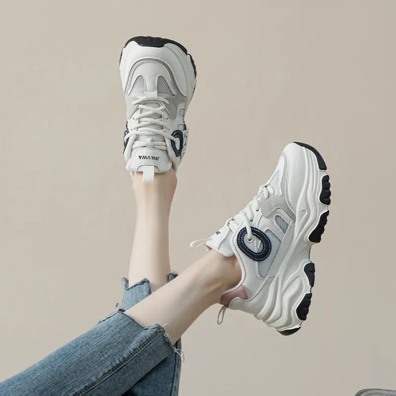 JNLVWA Slip-Resistant Breathable Lightweight Height Increasing Low-Top Chunky Sneakers Women's-6