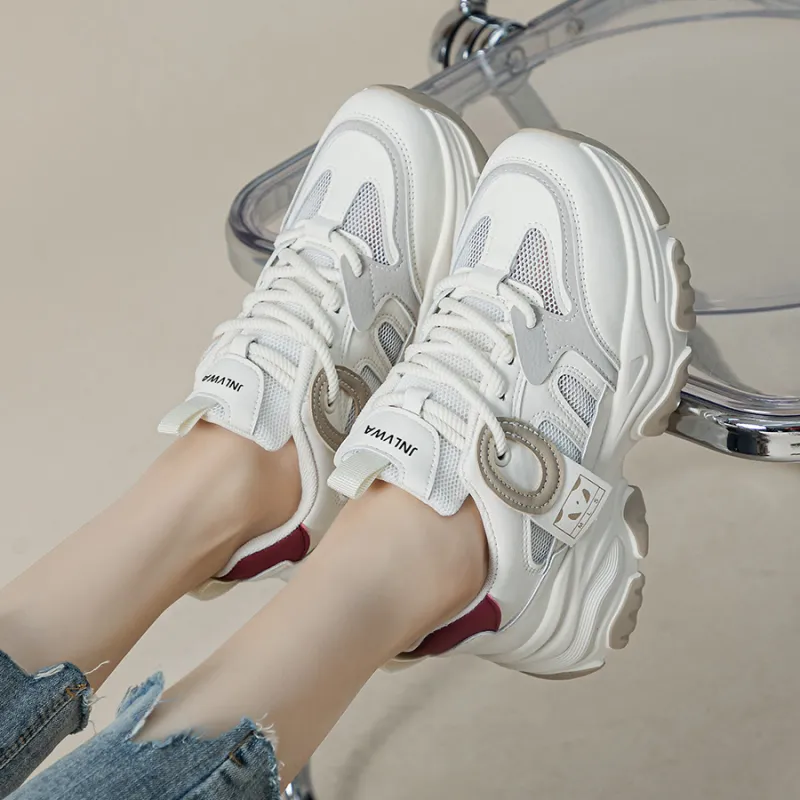 JNLVWA Slip-Resistant Breathable Lightweight Height Increasing Low-Top Chunky Sneakers Women's-32
