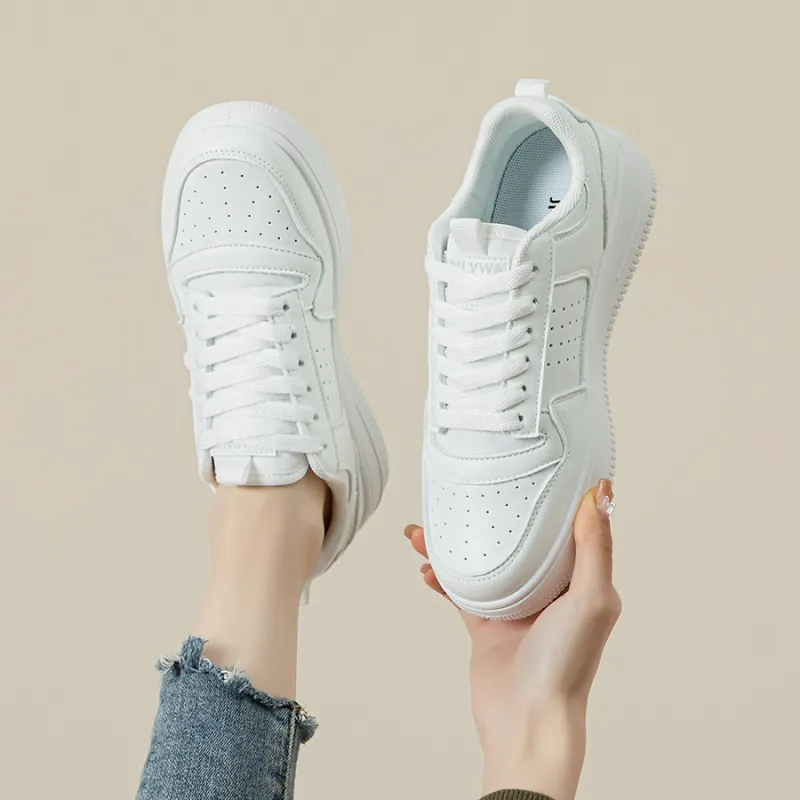 JNLVWA Slip Resistant Water Resistant Wear Resistant Lightweight Breathable Low Top Skateboard Shoes Women's White-1