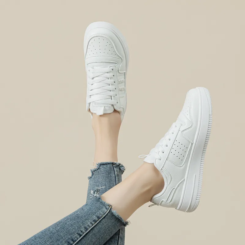 JNLVWA Slip Resistant Water Resistant Wear Resistant Lightweight Breathable Low Top Skateboard Shoes Women's White-2