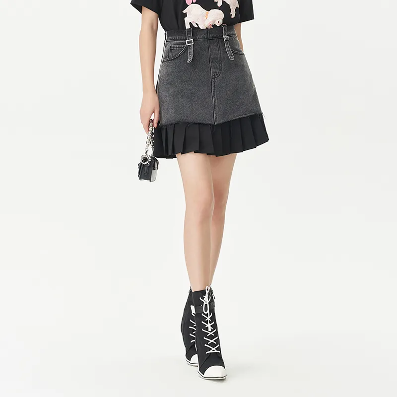 JESSYLINE Denim Short Skirts Women's Black-3