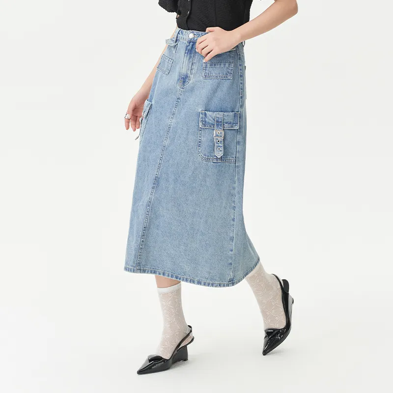 JESSYLINE Denim Long Skirt Women's Blue-2