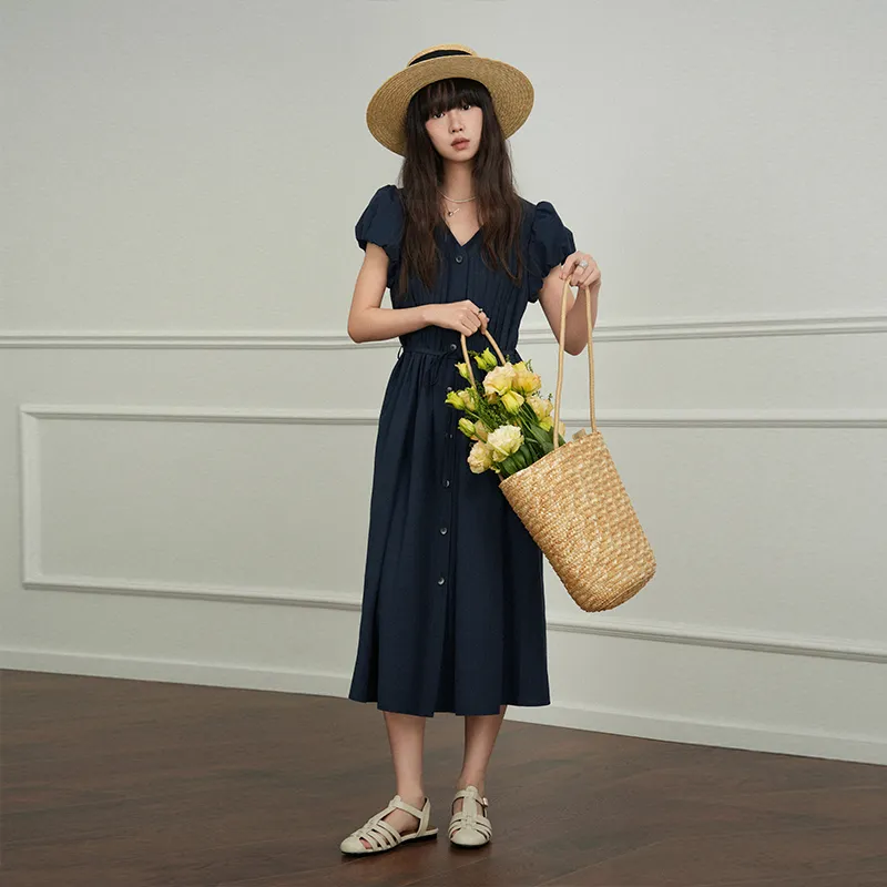 JESSYLINE Short Sleeved Dress Women's Navy Blue-1