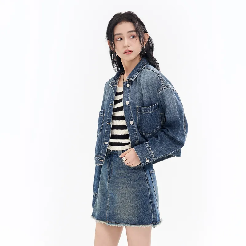 JESSYLINE Cropped Coat Women's Denim Blue-2