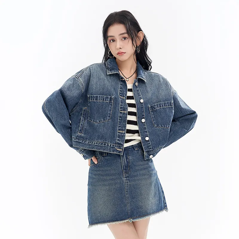 JESSYLINE Cropped Coat Women's Denim Blue-1