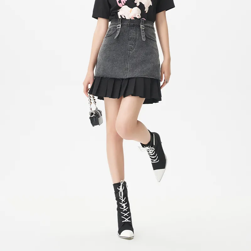 JESSYLINE Denim Short Skirts Women's Black-2