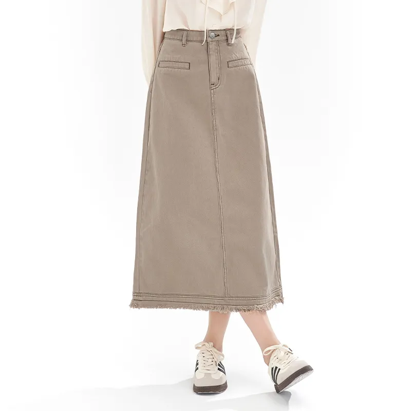 JESSYLINE Denim Long Skirt Women's Khaki-2