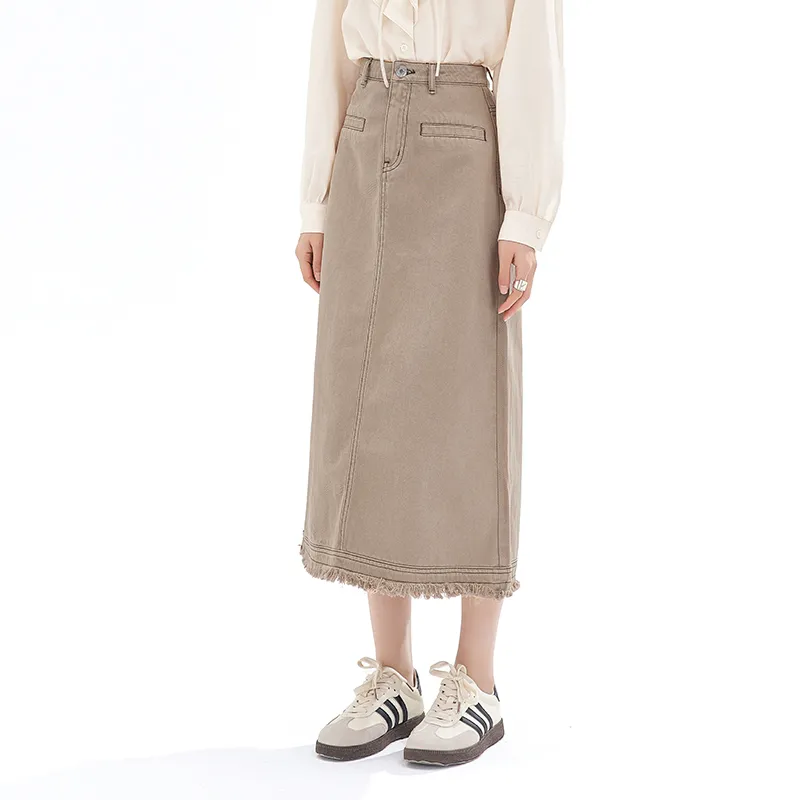 JESSYLINE Denim Long Skirt Women's Khaki-3