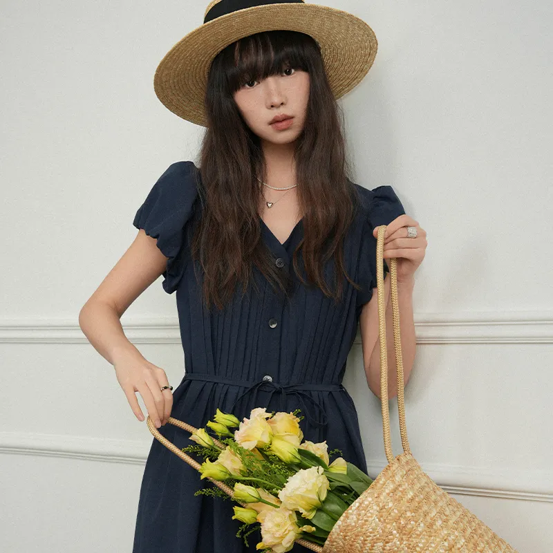 JESSYLINE Short Sleeved Dress Women's Navy Blue-3