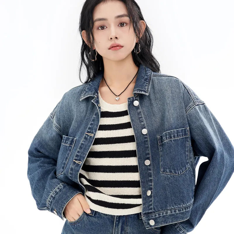 JESSYLINE Cropped Coat Women's Denim Blue-3