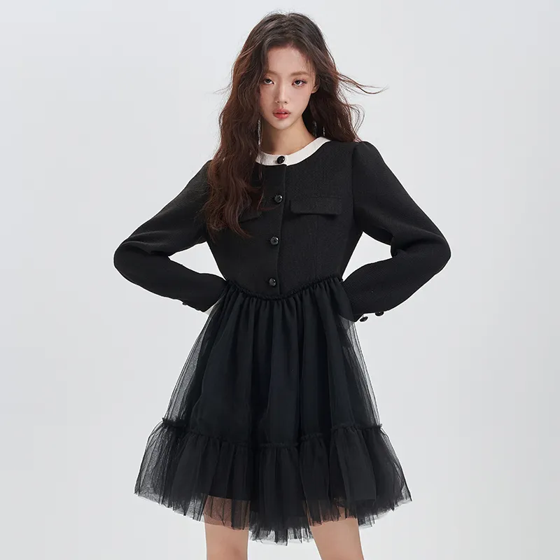 JESSYLINE Long Sleeved Dress Women's Black-1