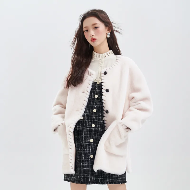 JESSYLINE Velvet feel Coat Women's Ecru-2