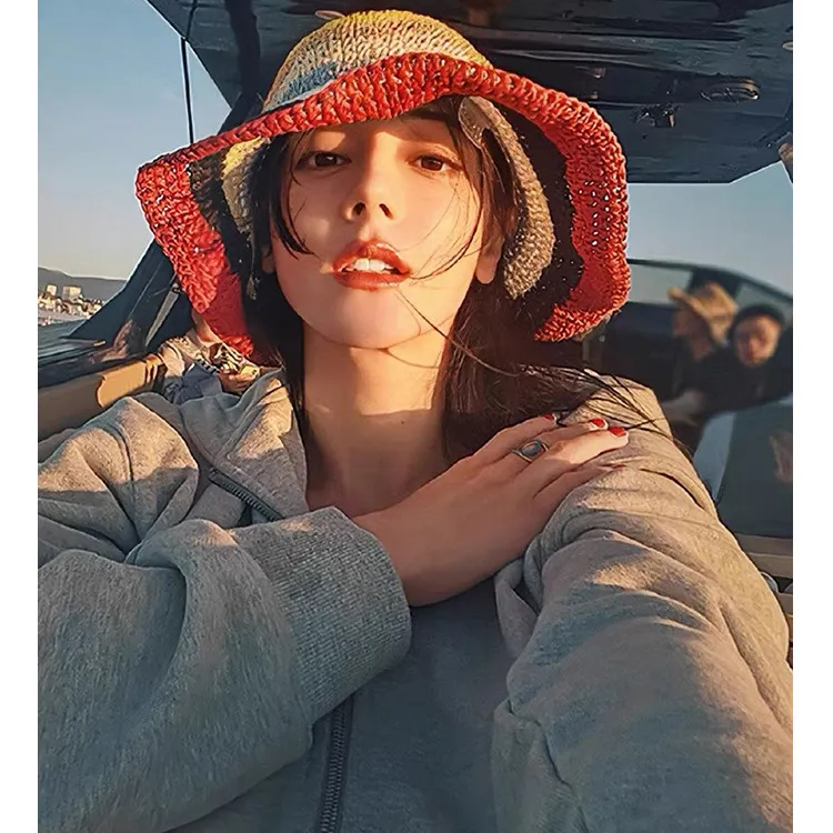 BOOLFEN Straw Woven Bucket Hats Women's-1