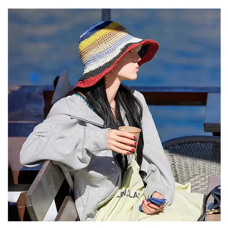 BOOLFEN Straw Woven Bucket Hats Women's-3